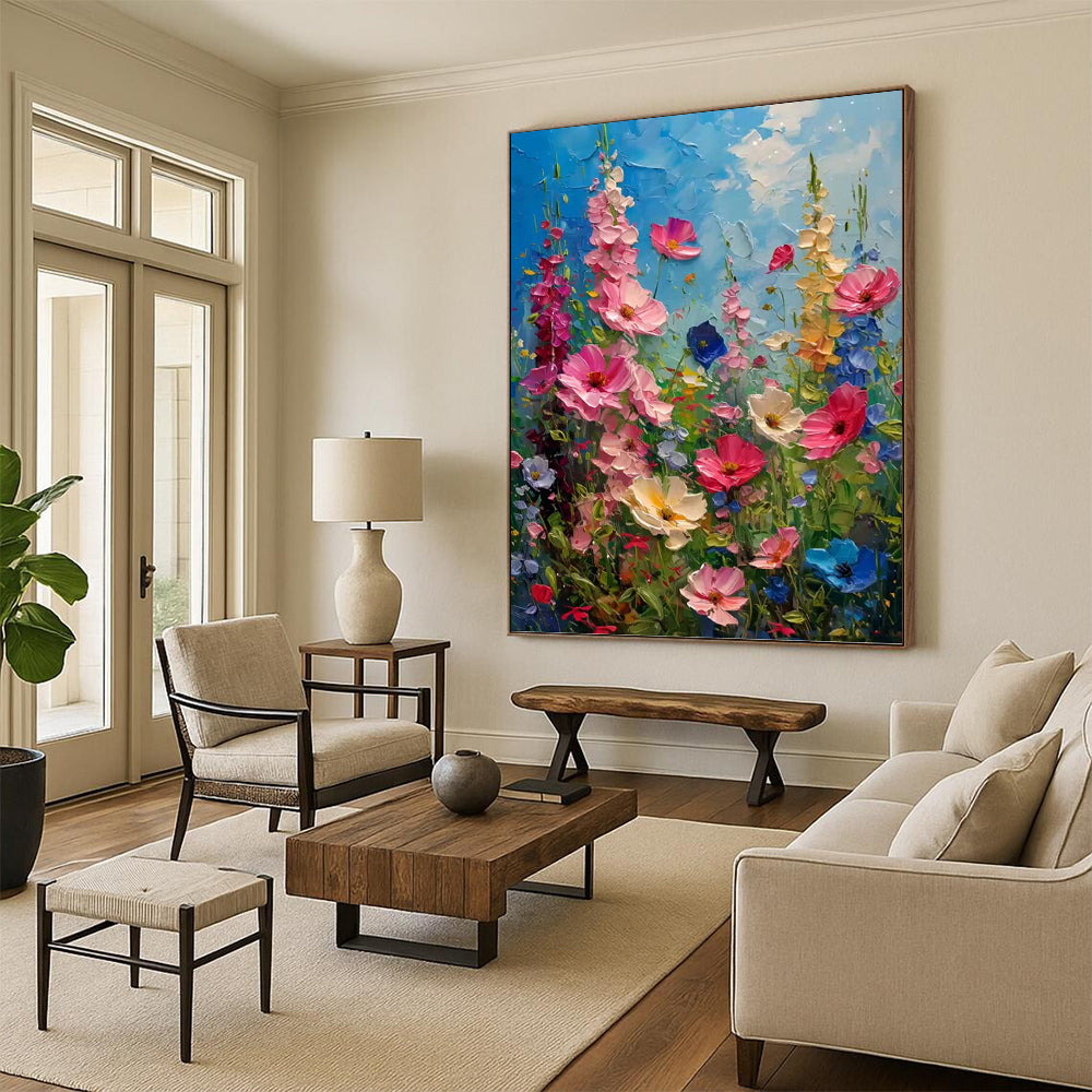 “Vibrant Flower Field” - Impressionistic, Lush - Themed Painting On Canvas PT1594