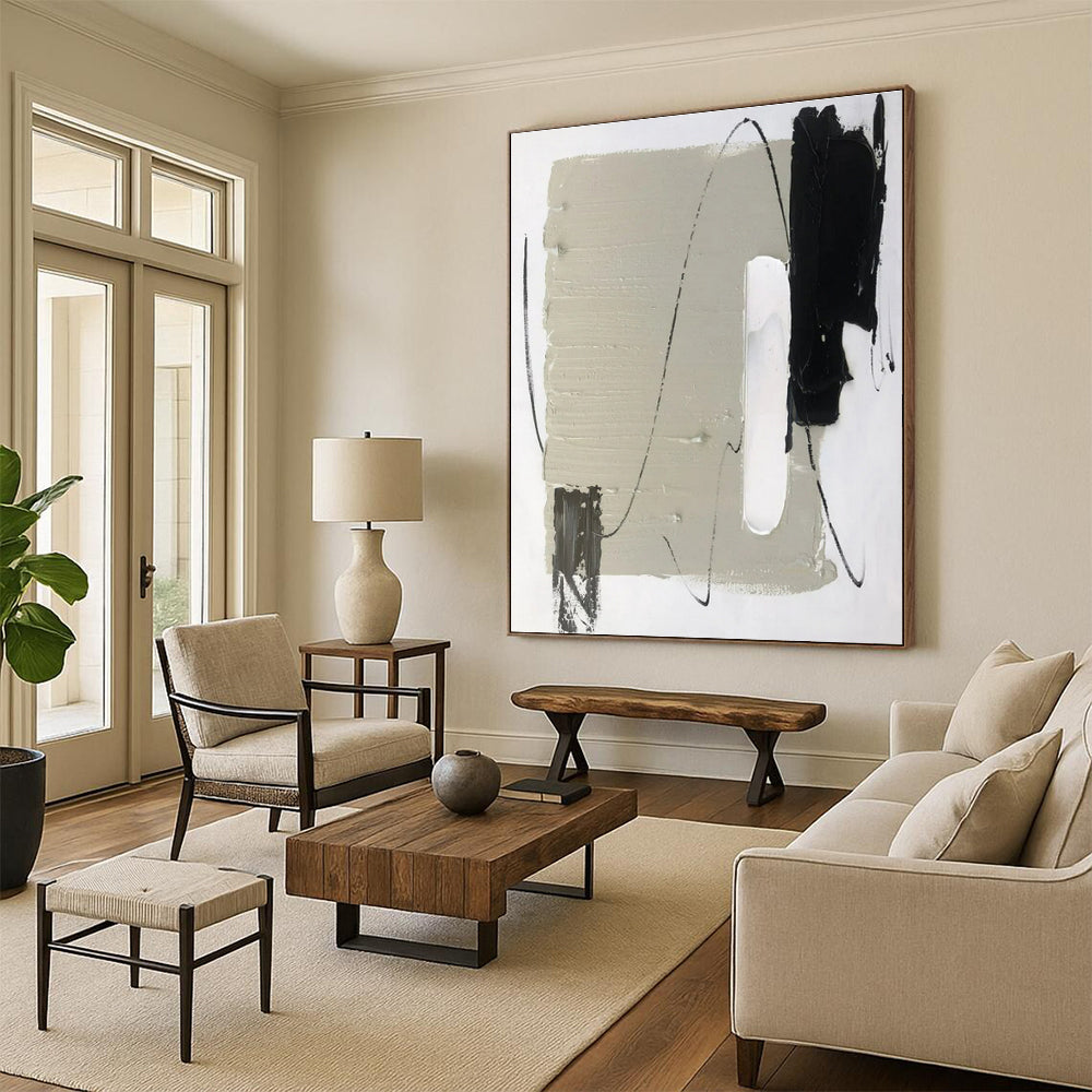 Gray, Black, White Subtle Layers “Concrete Serenity” - Painting On Canvas PS0800