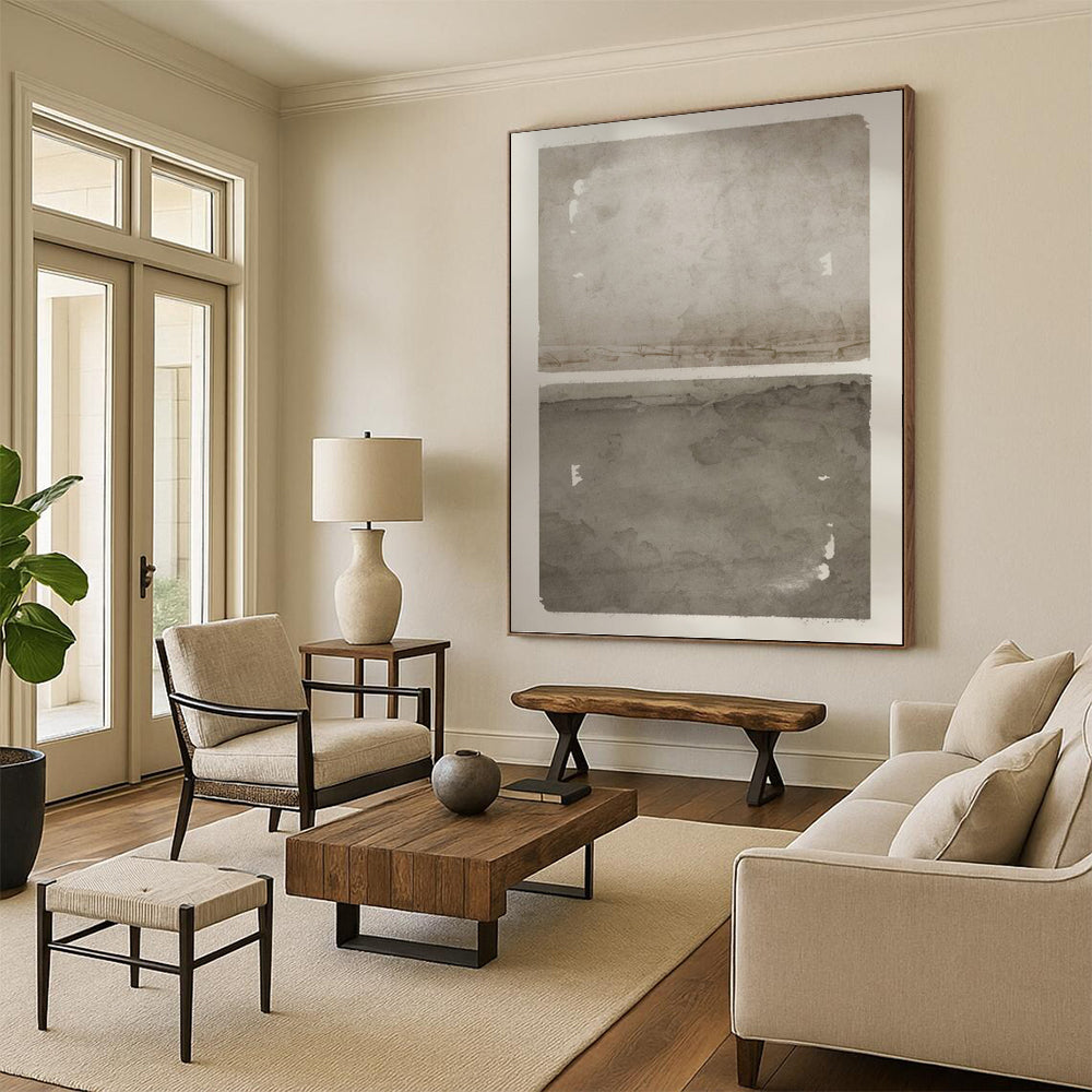 “Gray Abstract Landscape” - Minimalist Landscape Painting On Canvas PT1359