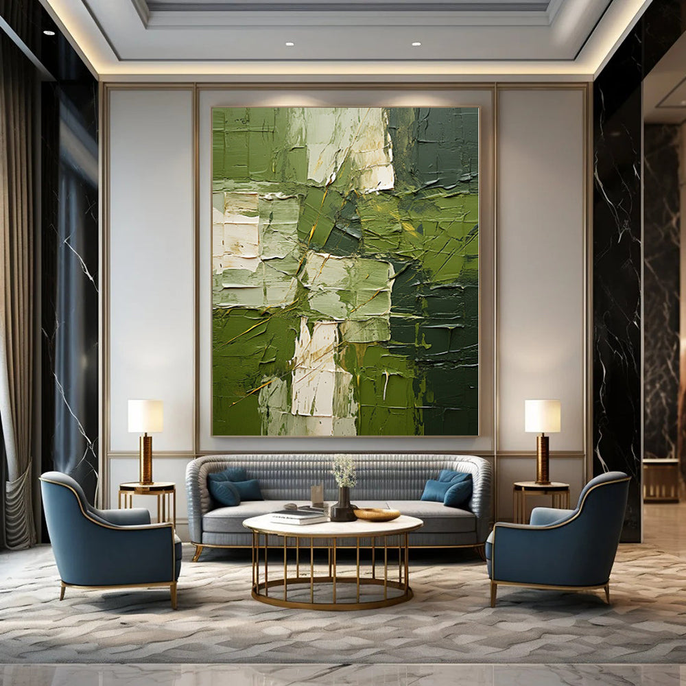 “Textured Green Abstract” - Impasto Abstract Painting On Canvas PS0187