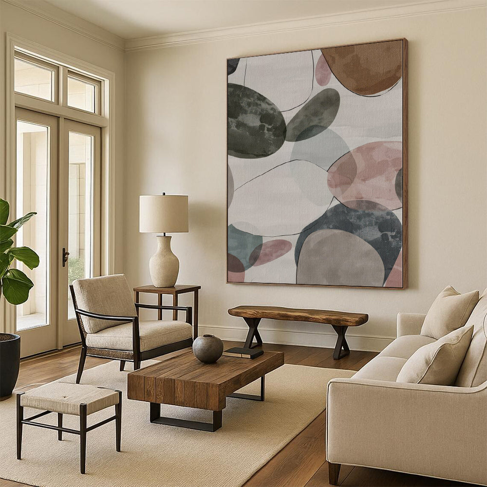 “Colorful Oval Abstract on Light Background” - Whimsical Abstract Painting On Canvas PS0268