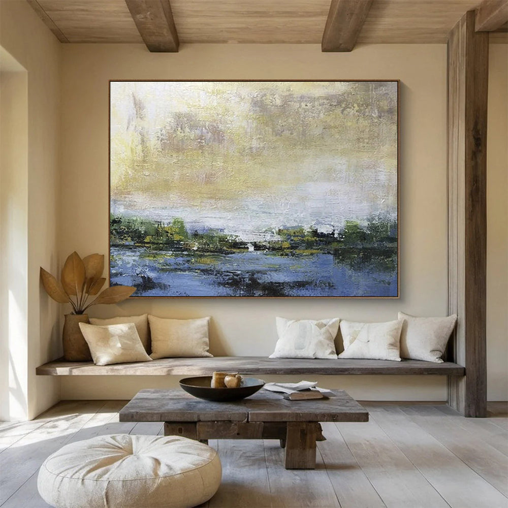 “Soft Gold - Blue Landscape” Landscape Painting On Canvas DKS195