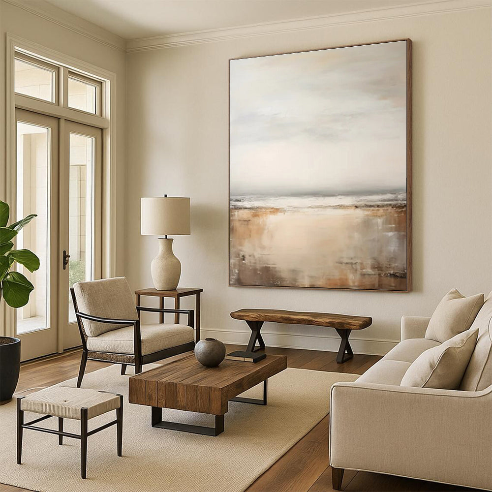 “Beige - Grey Abstract Serene Horizon” Painting On Canvas PS0842