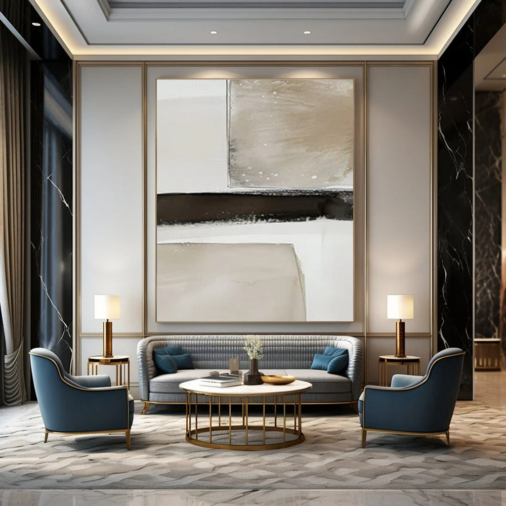 White with Textured Lines "Tactile Calm" Abstract Painting On Canvas PS1478