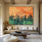 Orange and Green Splattered Abstract Abstract Expressionist Painting On Canvas DKS155