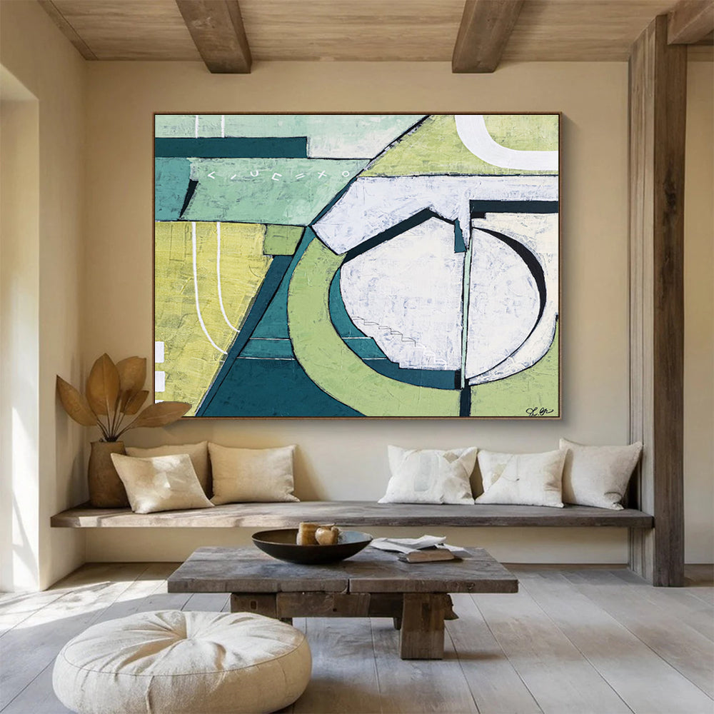 “Green - Toned Geometric Abstract” - Geometric Abstract Painting DKS543