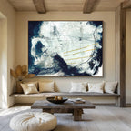 “Blue - Gray Abstract with Yellow Lines” - Textured Abstract Painting On Canvas PT141