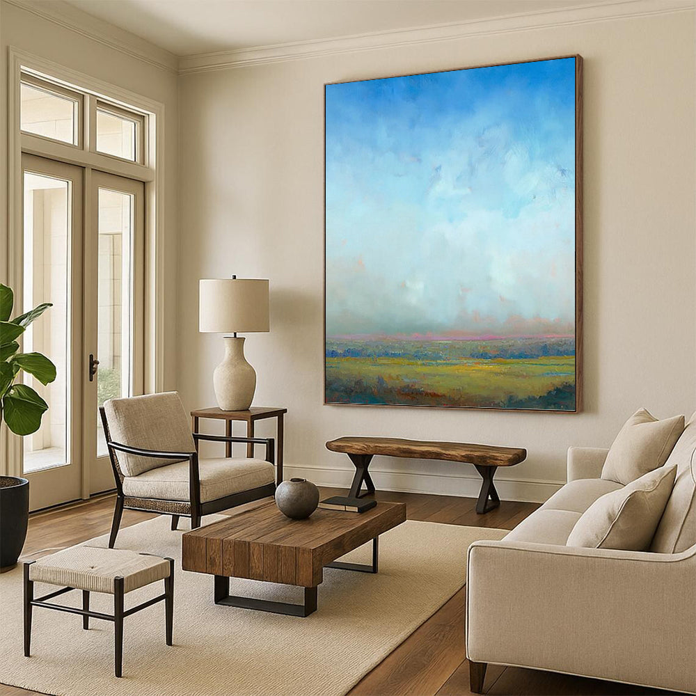 “Soft Horizons: Blue and Green Landscape” - Tranquil Landscape Painting On Canvas PT0935
