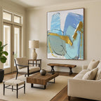 Blue, Gold, Gray Delicate Forms “Ocean’s Treasure” - Painting On Canvas PS0796