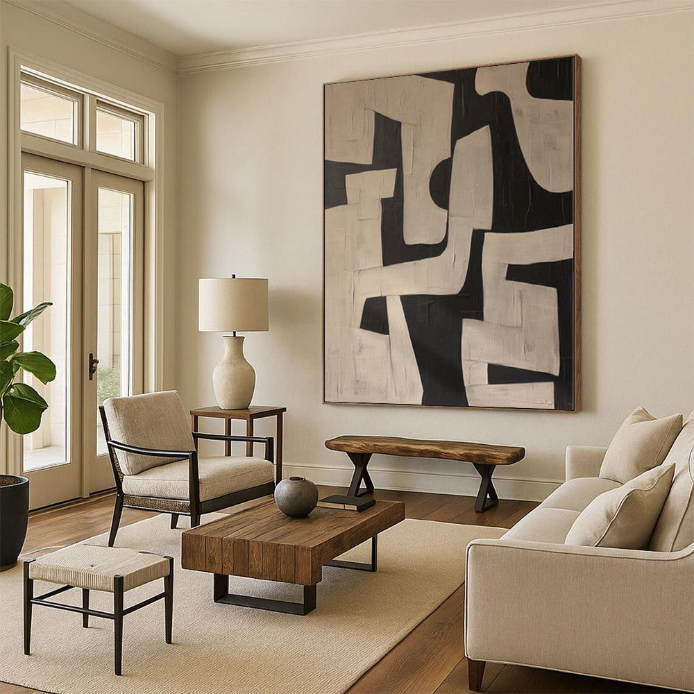 “Black - White Geometric Abstract” - Bold Abstract Painting On Canvas PS0100