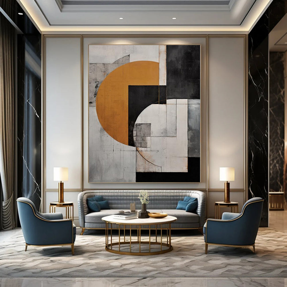 Interlocking Geometric Forms in Neutral Tones "Neutral Harmony" Abstract Painting On Canvas PS1207