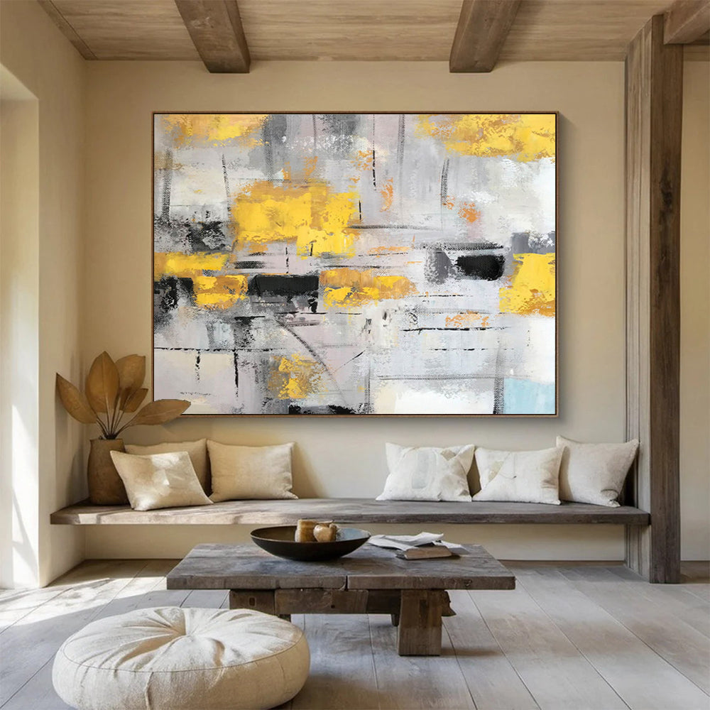 “Yellow - Grey Urban Rhythm” Abstract Painting On Canvas DKS285