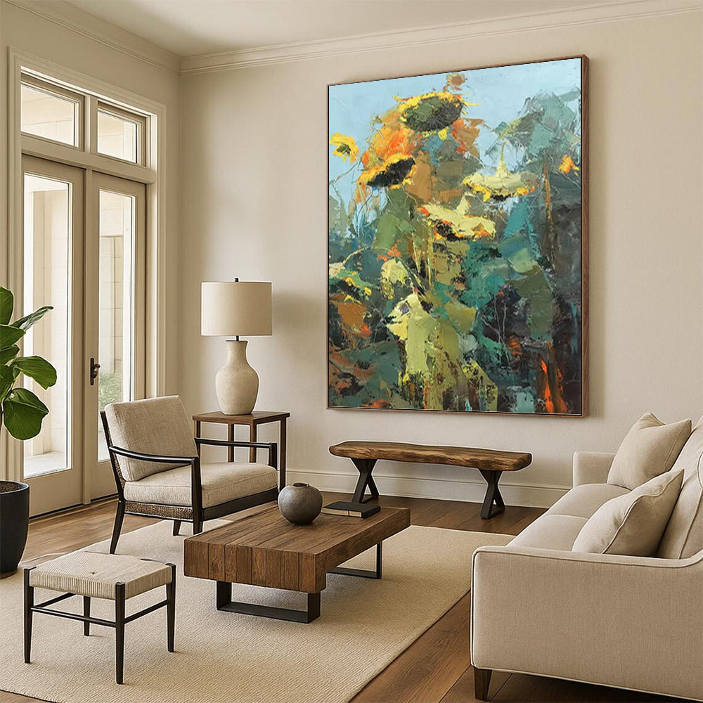 “Impasto Sunflower Field” - Impasto Floral Painting On Canvas PT1045