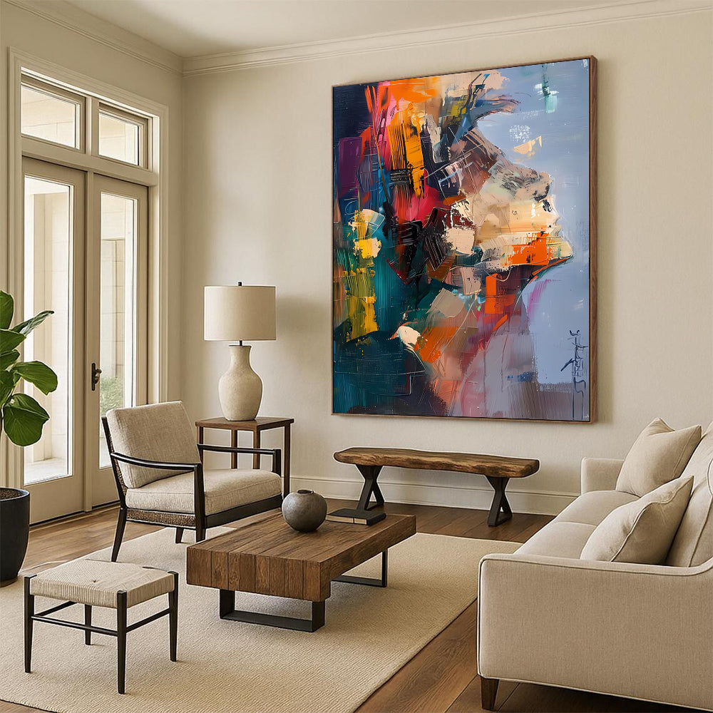 “Color - Blocked Abstract Portrait” - Expressive Abstract Painting On Canvas DS285