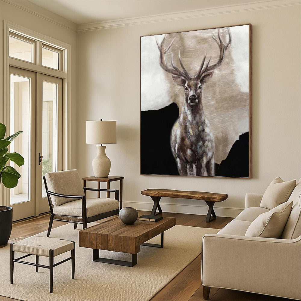 “Majestic Stag Portrait” - Brown, Gray, Textured Animal Painting On Canvas PT1462