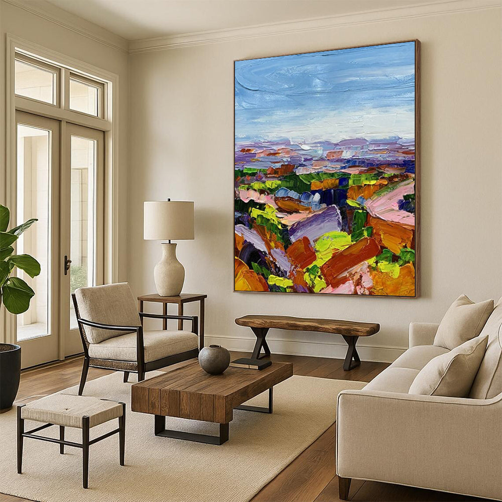 “Colorful Landscape Panorama” - Impressionistic Abstract Landscape Painting On Canvas DS276