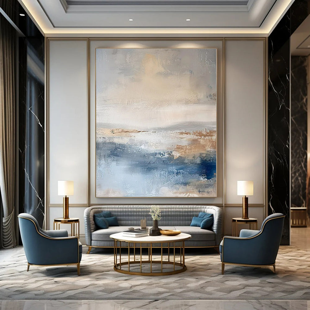 Beige, Blue, Brown with Abstract Horizons "Abstract Horizons" Abstract Painting On Canvas PS1340