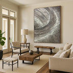“Textured Silver and Gray Swirls” - Abstract, Tactile - Styled Painting On Canvas PT1542