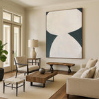 “White Curved Forms on Dark Green” - Contrasting Shapes Abstract Painting On Canvas PT1081