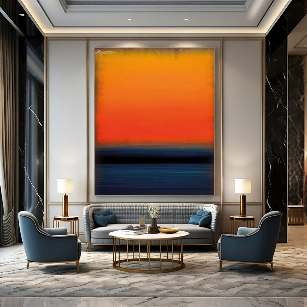 Gradient Orange, Red and Blue with Subtle Textures "Dusk Horizon" Abstract Painting On Canvas PS1183