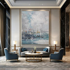 Blue, Gray and White with Textured Layers "Coastal Mist" Abstract Landscape Painting On Canvas PS1117