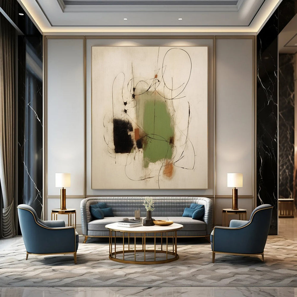 Black, Green, Earthy Tones with Line Textures "Line - Textured Abstraction" Abstract Painting On Canvas PS1283