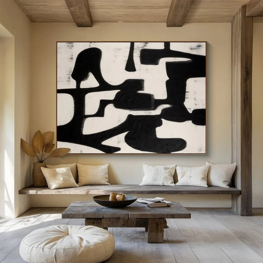 “Bold Black and White Shapes” - Minimalist Abstract Painting On Canvas PT063
