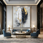 Black, White, Gold with Feathers "Gilded Feathers" Decorative Painting On Canvas PS1262