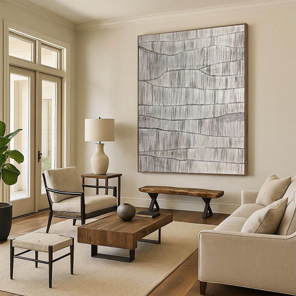 “Monochrome Textured Waves” - Monochromatic Abstract Painting On Canvas PT1042