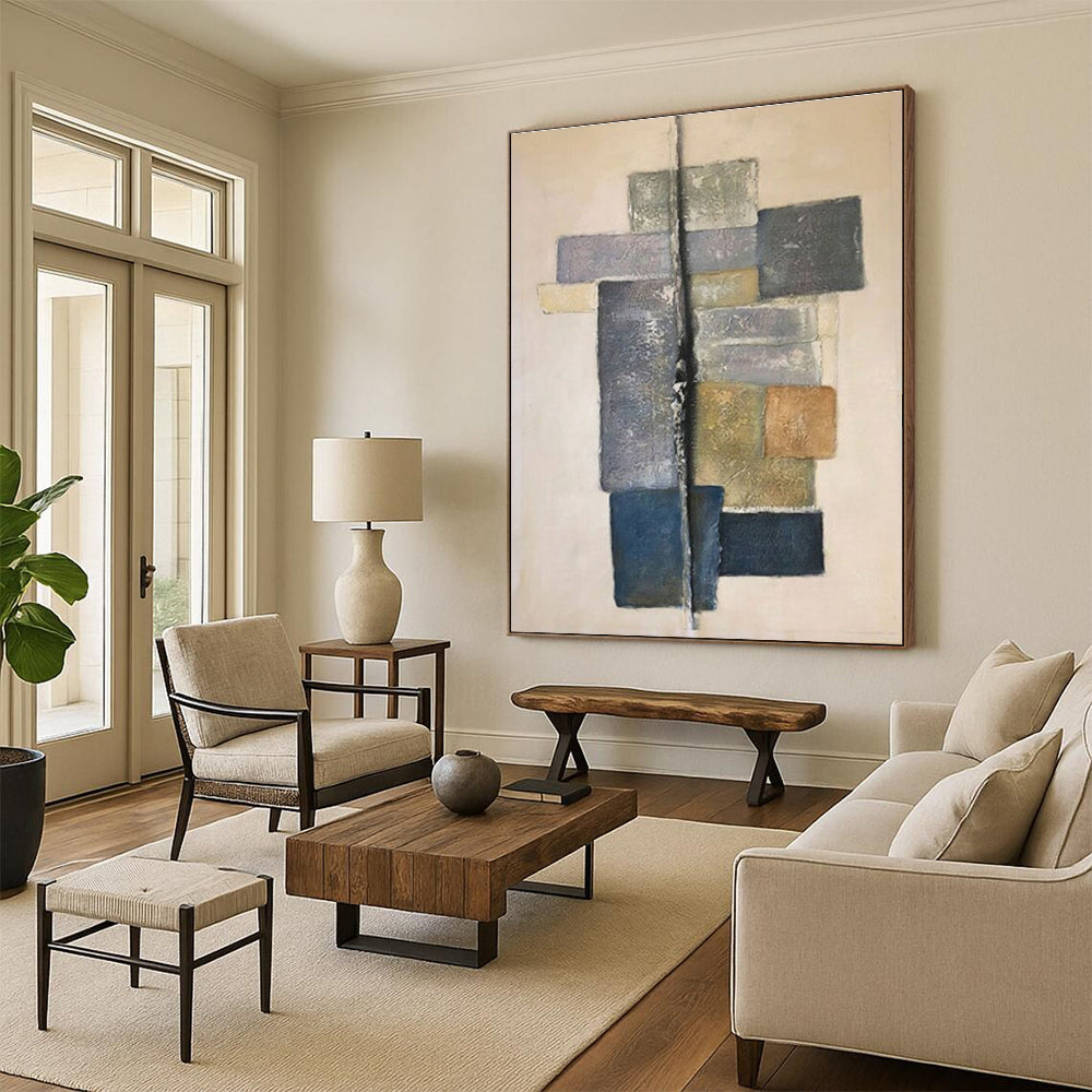 “Neutral Geometric Abstract” - Neutral Tones Abstract Geometric Painting On Canvas PS0728