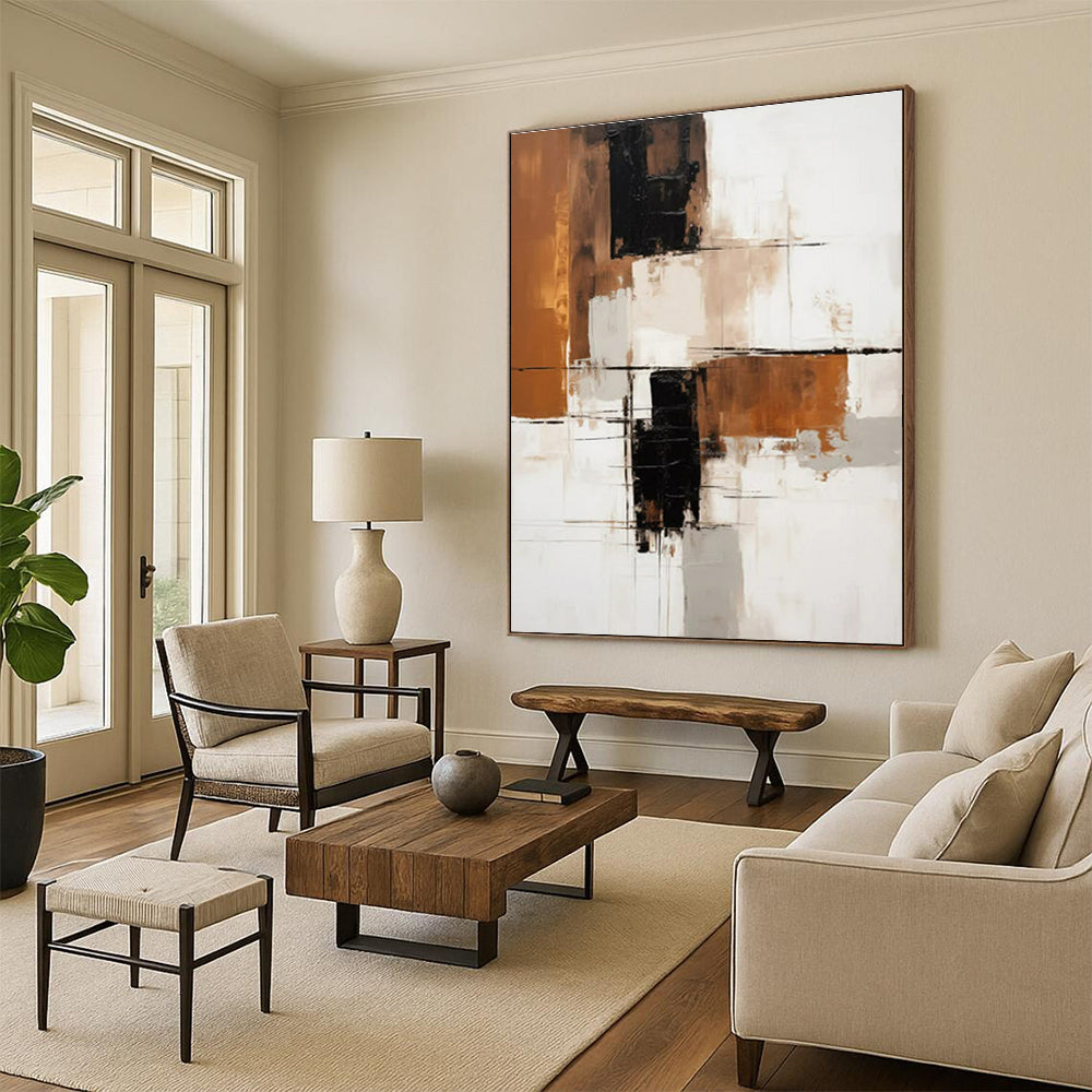 “White - Brown - Black Abstract Minimalist Blocks” Painting On Canvas PS0836