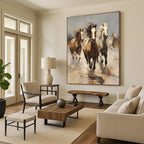 Galloping Horses in Earth Tones, Remington - Style Energy, Animal Painting On Canvas PT2131