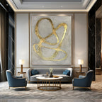 Gray with Intertwined Gold Lines "Golden Entanglement" Opulent Abstract Painting On Canvas PS1098