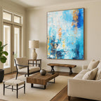 “Blue and Gold Abstract Flow” - Abstract Expressionist Painting On Canvas PS0015