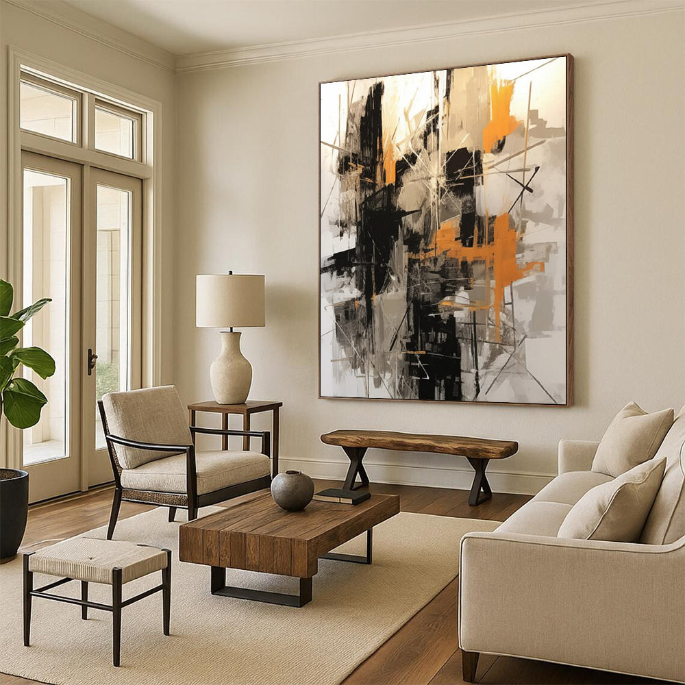 Black - Orange - Gray Abstract Web Painting On Canvas DS116