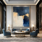 Navy, White, Gold with Layered Drips "Gilded Depths" Abstract Painting On Canvas PS1310