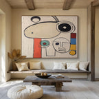 “Abstract Faces in Neutral Tones with Colorful Accents” - Miró - Inspired Whimsical Painting On Canvas PT011