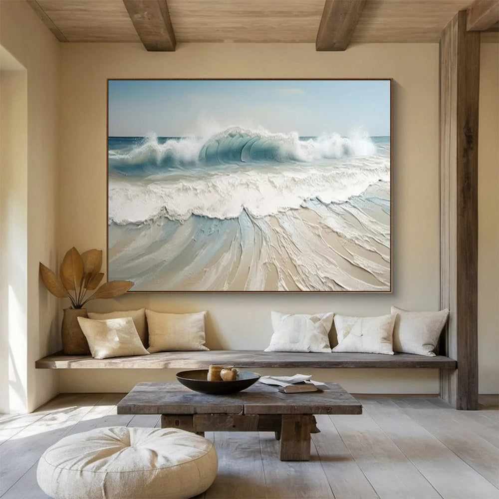 “Textured Blue - White Waves” - Impasto - Seaside Painting On Canvas PT1545