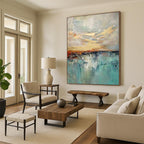 “Colorful Sky Reflection” - Blue, Orange, Gold Abstract Landscape Painting On Canvas PS0388