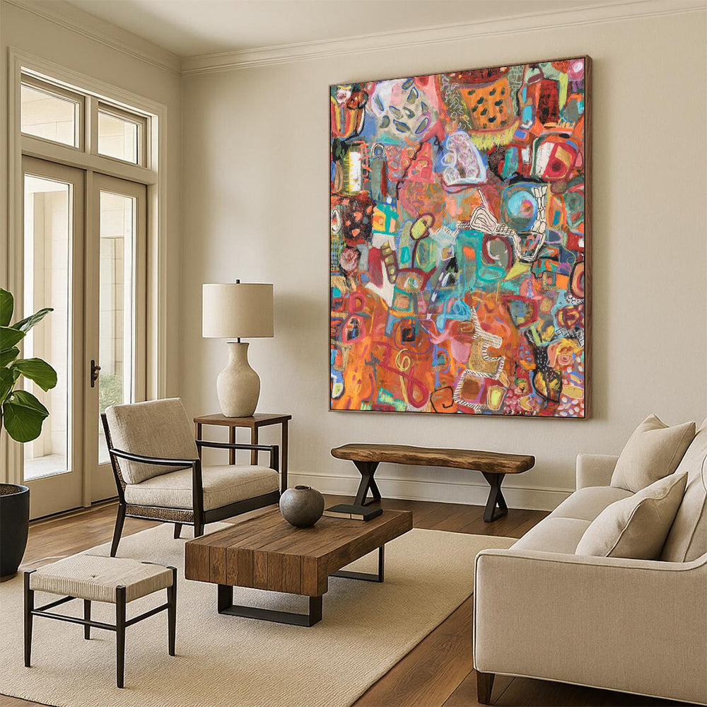 “Colorful Abstract Collage” - Vivid Mixed - Media Abstract Painting On Canvas DS291