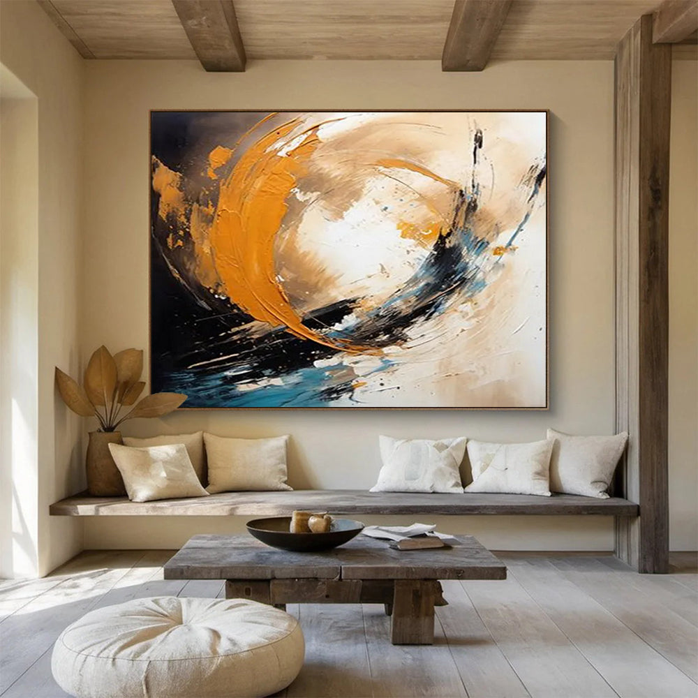 “Dynamic Orange, Black, and Blue Swirls” - Abstract Expressionist Painting On Canvas PT098