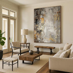 “Gray - Gold Abstract” - Industrial Abstract Painting On Canvas PS0086