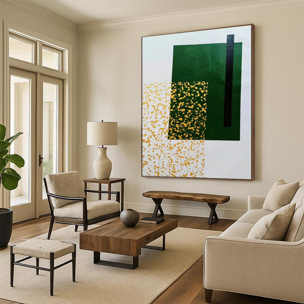 “Green - Yellow Geometric Pop” - Green, Yellow Abstract Painting On Canvas PS0463