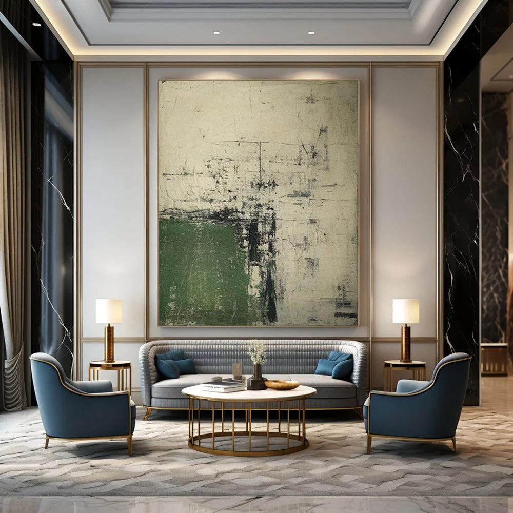 “Green - Gray - Black Abstract” - Industrial Abstract Painting On Canvas PS0168