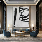 Black, White with Bold Strokes "Minimalist Roar" Abstract Painting On Canvas PS1415