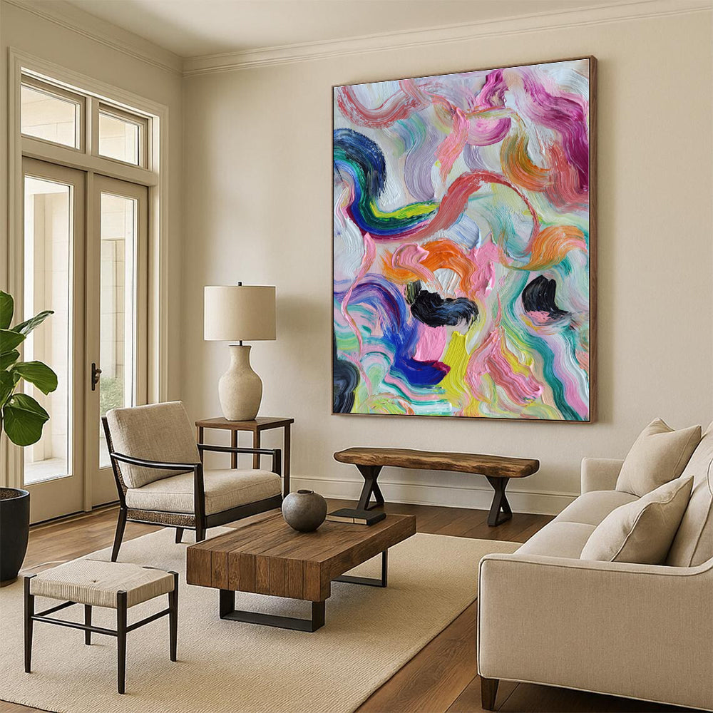 “Rainbow Swirl Abstraction” - Multicolor Abstract Painting On Canvas PS0479