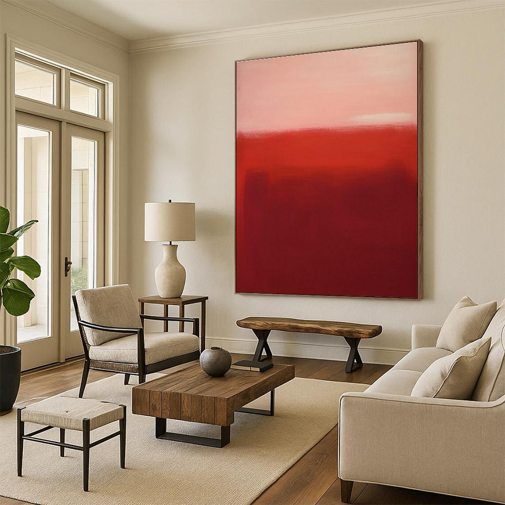 “Crimson Gradient Field” - Red - Toned Gradient Abstract Color - Field Painting On Canvas PS0744