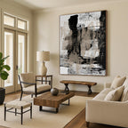 “Monochrome Textures II: Black, White, and Beige Abstract” - Dynamic Minimalist Art On Canvas PT0967