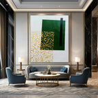 Green, Black, Yellow with Abstract Forms "Green Spark" Abstract Painting On Canvas PS1328