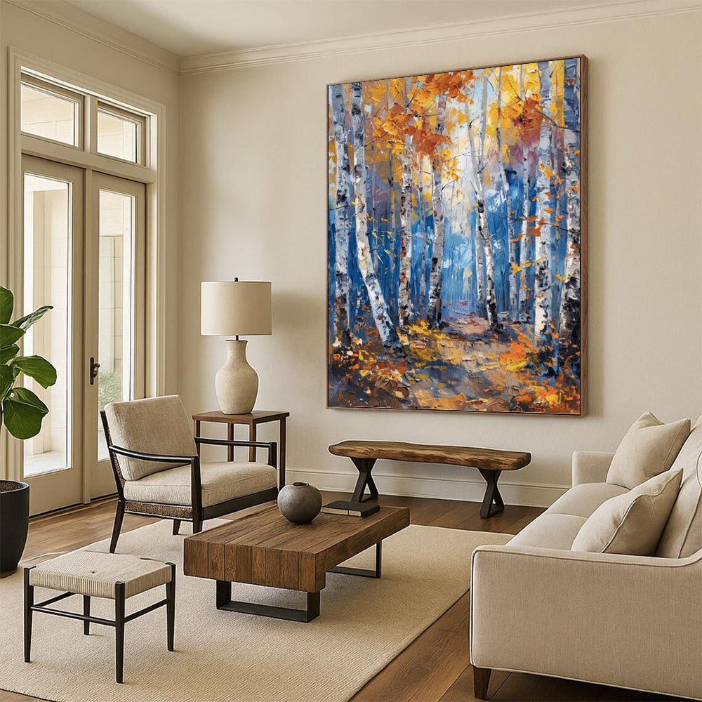 “Autumn Forest in Gold & Blue” - Impressionist - Inspired Landscape Painting On Canvas PT1406